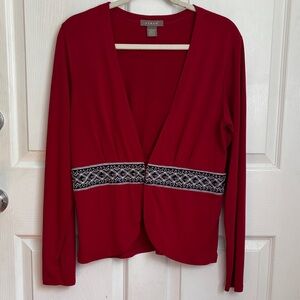 Kenar Vibrant Red Slinky Stretch Cardigan Top Size Large Valentines Ruby red